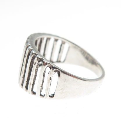 925 Sterling Silver Vintage Modernist Diamond-Cut Ribbed Ring Size 7.75