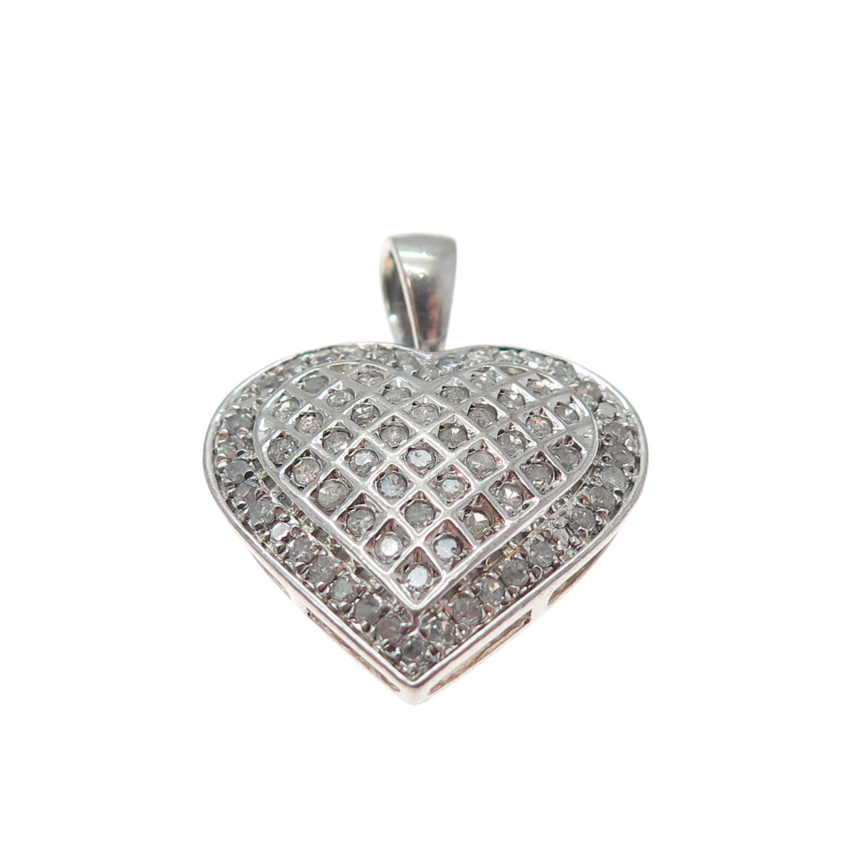 925 Sterling Silver Real Round-Cut Diamond Heart Charm Pendant