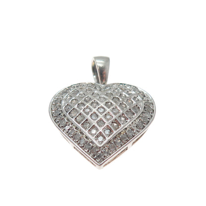 925 Sterling Silver Real Round-Cut Diamond Heart Charm Pendant