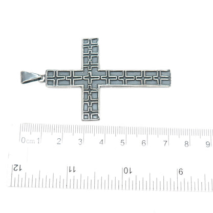 925 Sterling Silver Vintage Mexico Cross Religious Oxidized Large Pendant