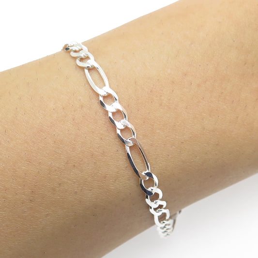 HAN 925 Sterling Silver Italy Figaro Link Bracelet 7.5"