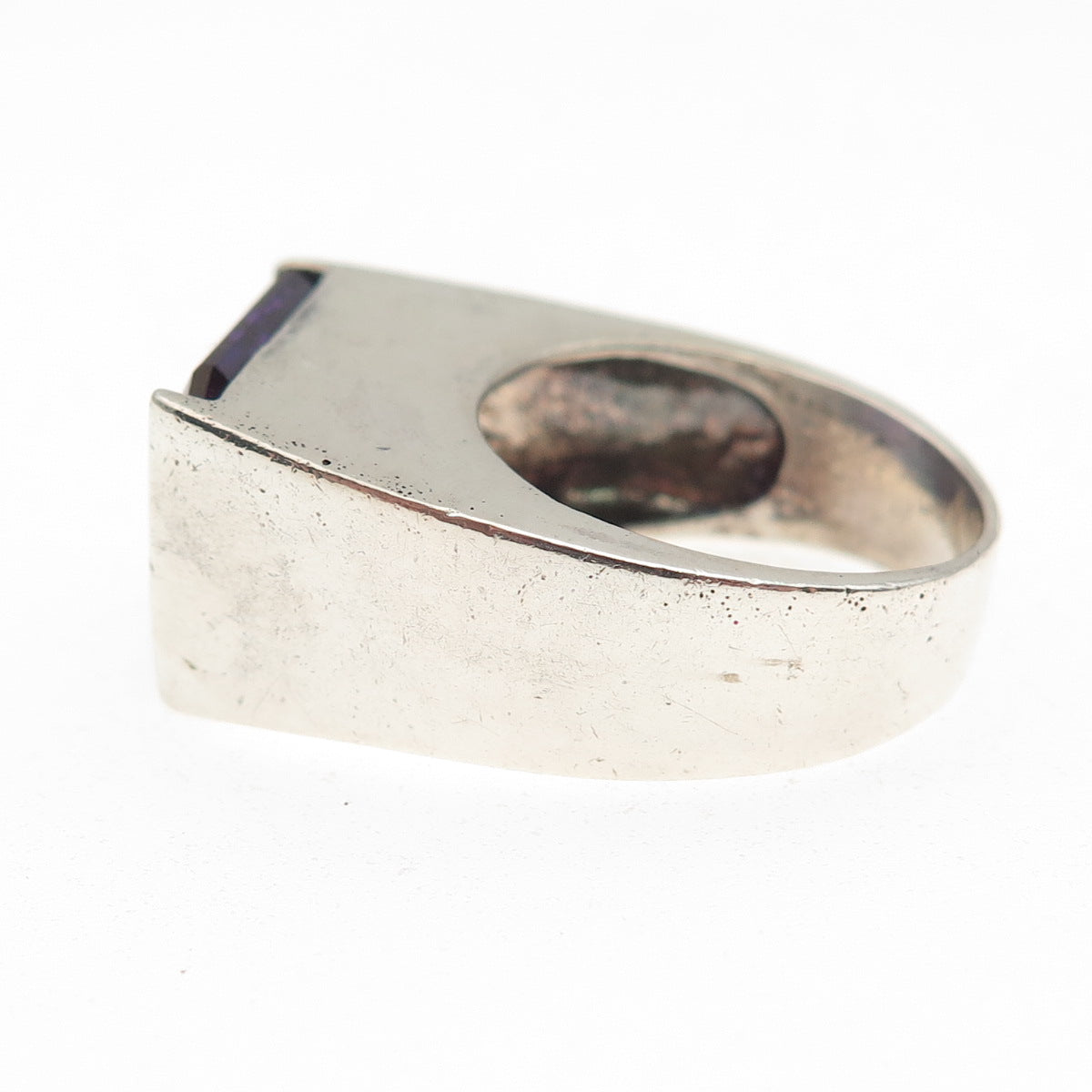 925 Sterling Vintage Lab-Created Peacock Sapphire Modernist Ring Size 7.25