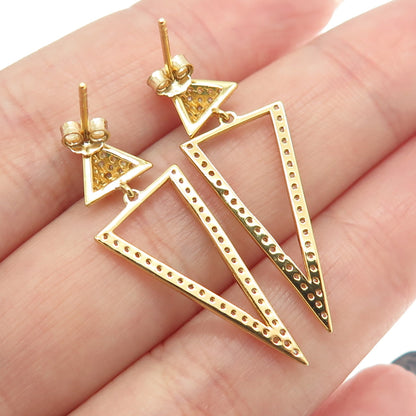 925 Sterling Silver Gold Plated Pave C Z Geometric Dangling Earrings