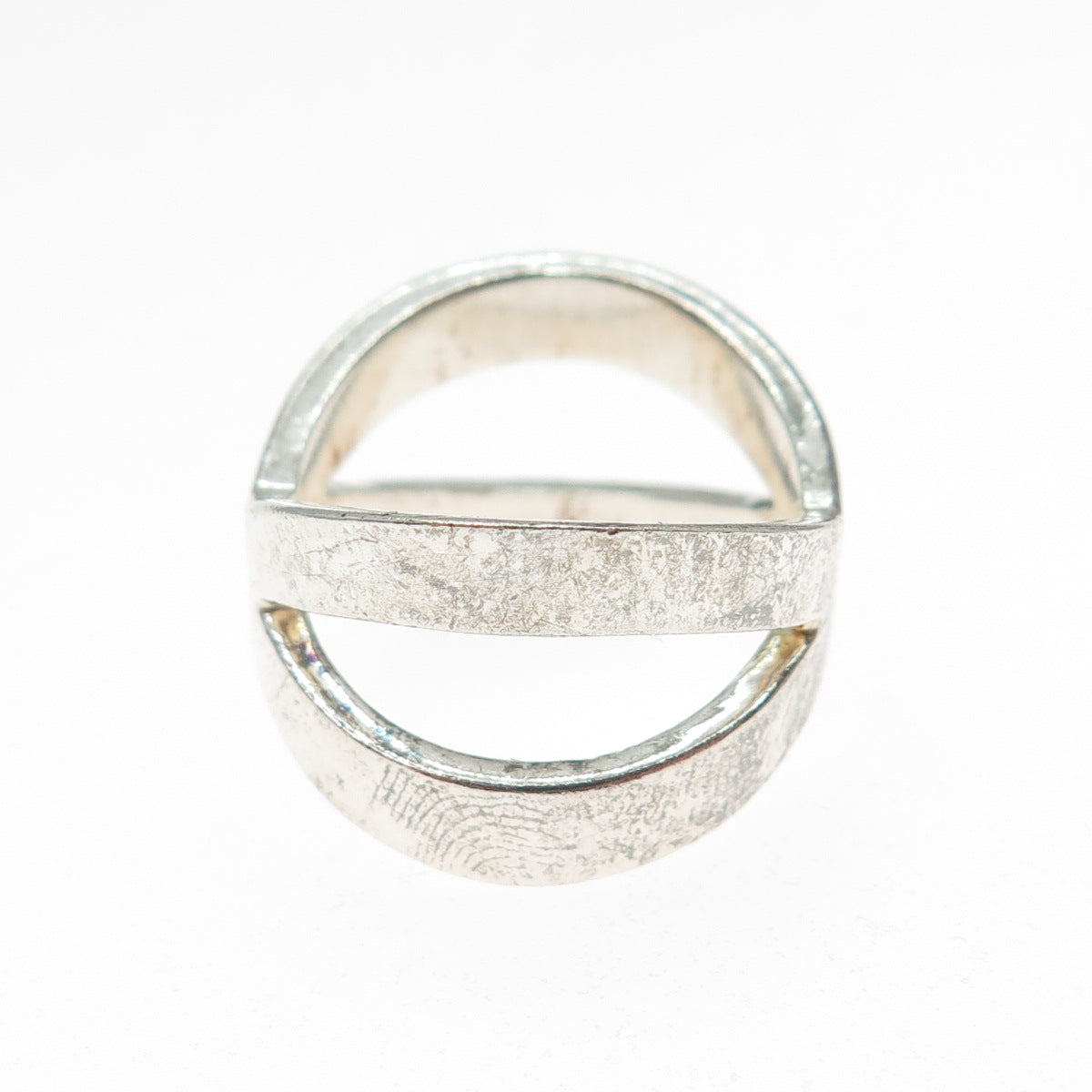 925 Sterling Silver Vintage Modernist Crisscross Oxidized Ring Size 7.25