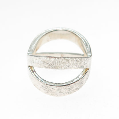 925 Sterling Silver Vintage Modernist Crisscross Oxidized Ring Size 7.25