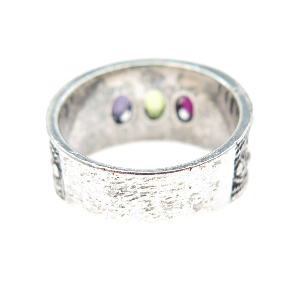 925 Sterling Silver Vintage Real Garnet Peridot Amethyst Oxidized Ring Size 6.5