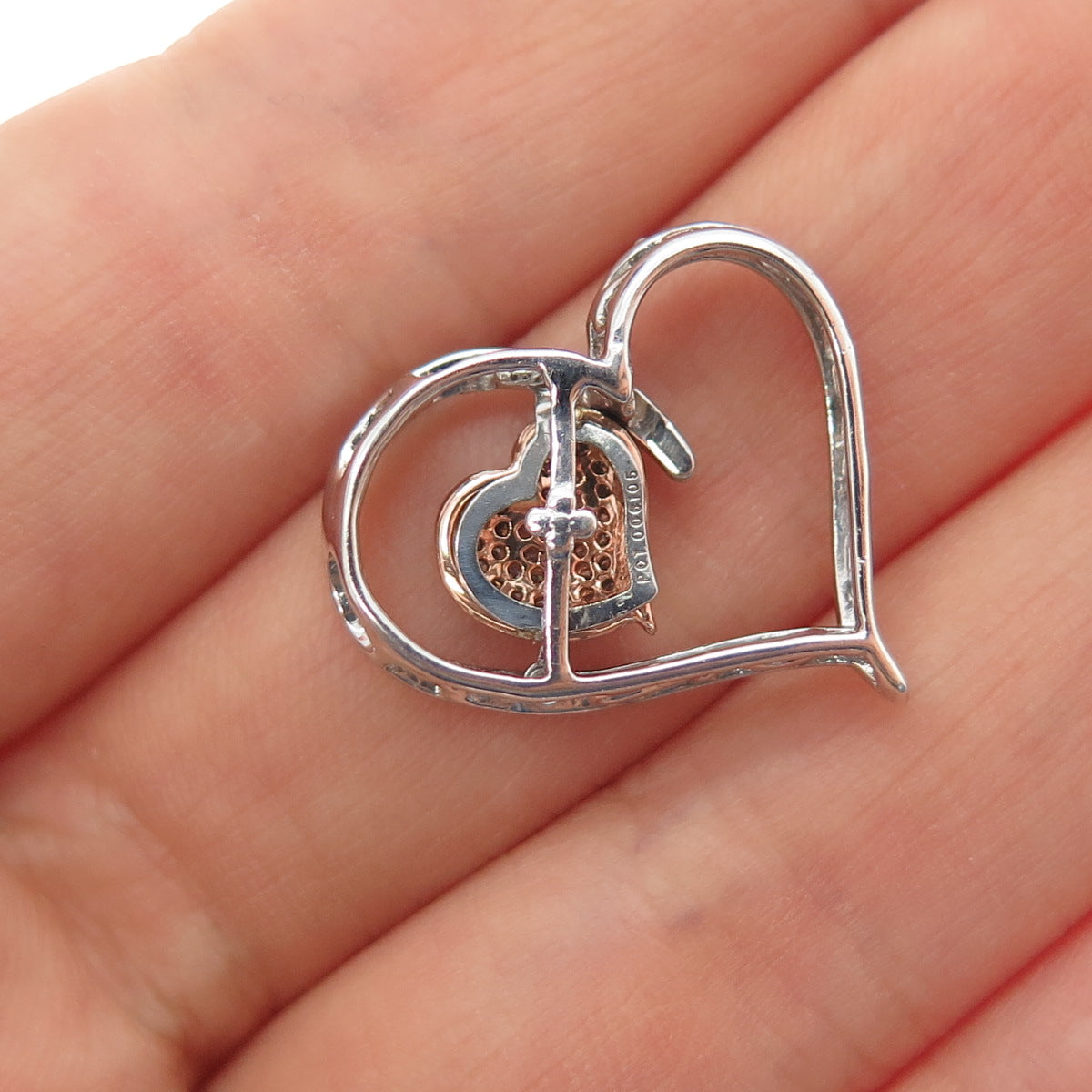 JANE SEYMOUR 925 Sterling Silver 10K Gold Real Diamond Heart Slide Pendant