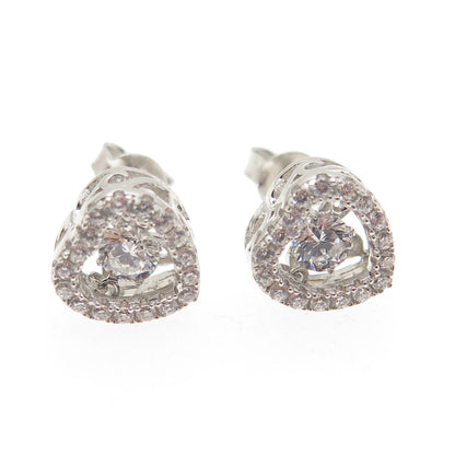 925 Sterling Silver Round-Cut C Z Heart Stud Earrings