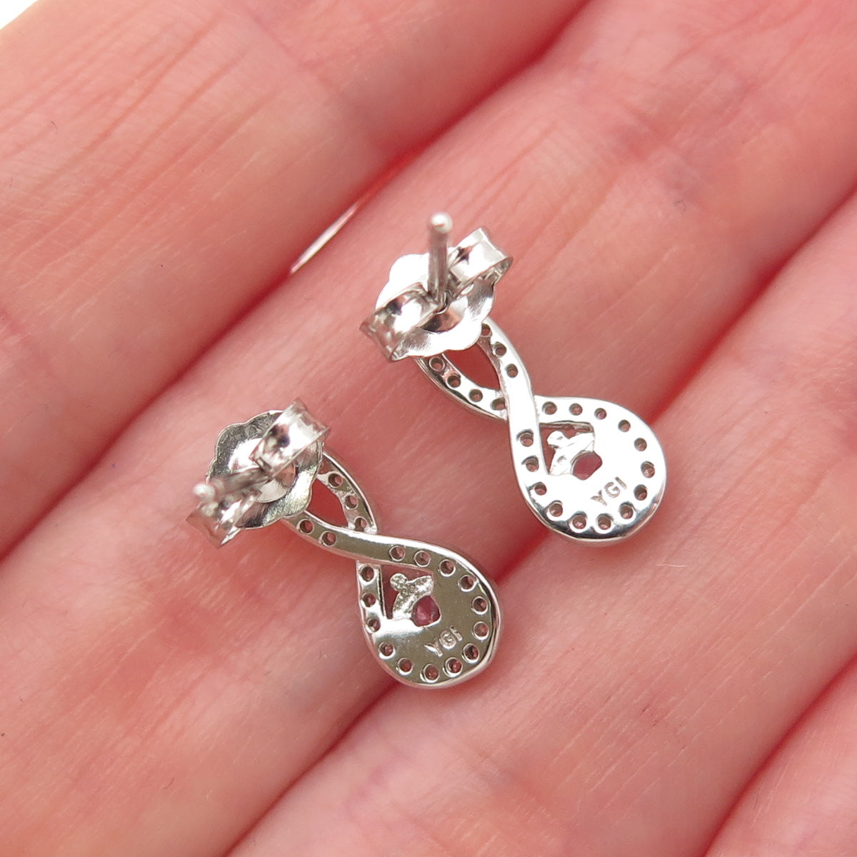 925 Sterling Silver Round-Cut Pink & White C Z Infinity Earrings