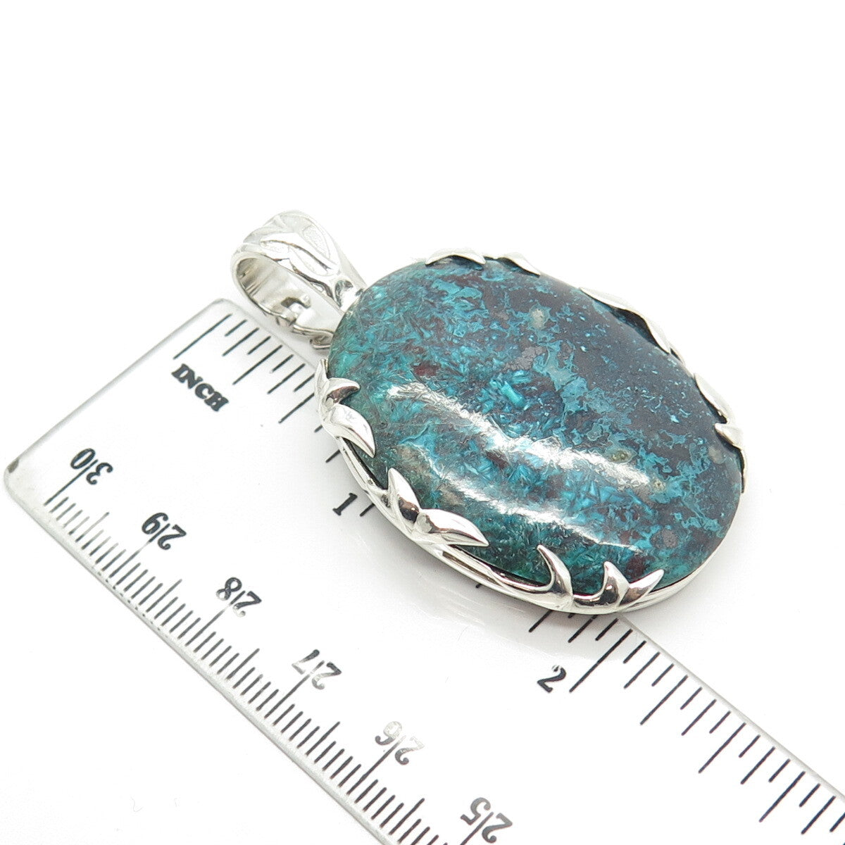 925 Sterling Silver Vintage Real Chrysocolla Gemstone Pendant