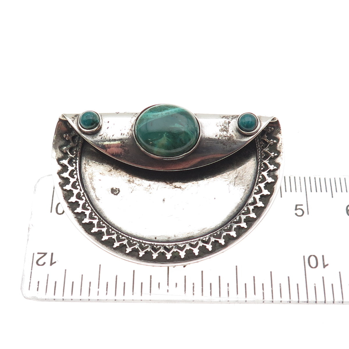925 Sterling Silver Vintage Real Azurite Modernist Oxidized Pin Brooch