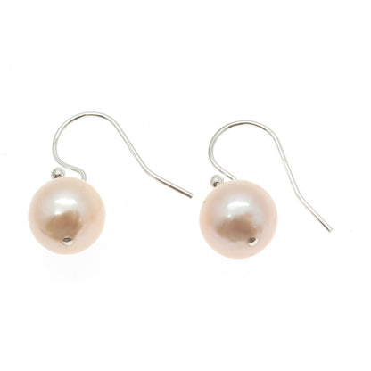 925 Sterling Silver Real Cream Pearl Dangle Hook Earrings