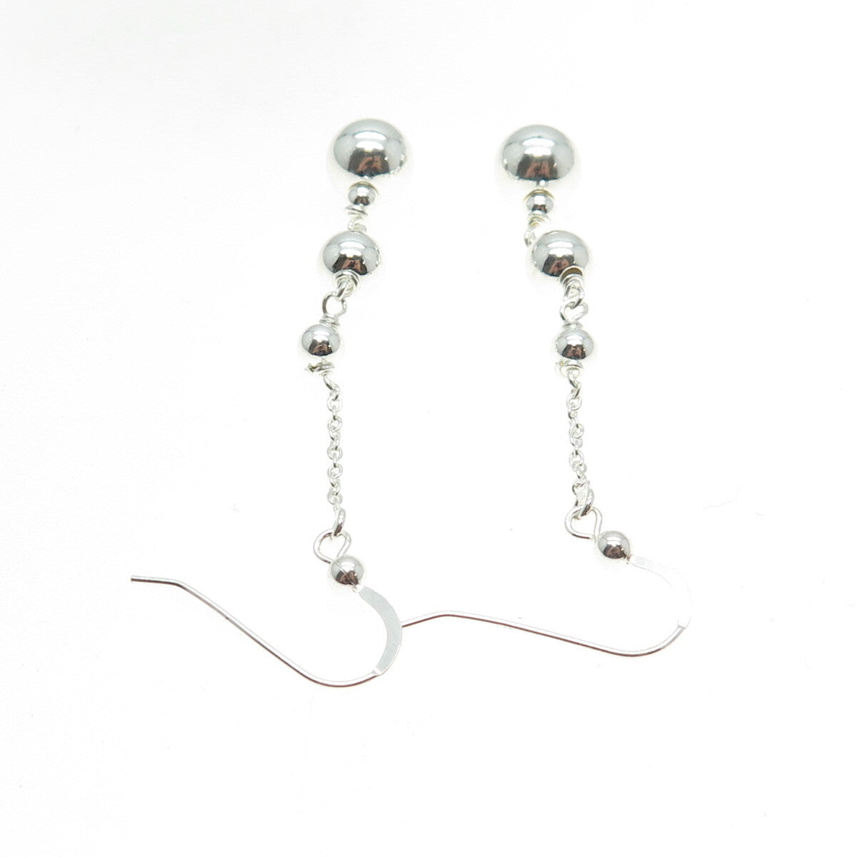 925 Sterling Silver Beaded Chain Dangling Earrings