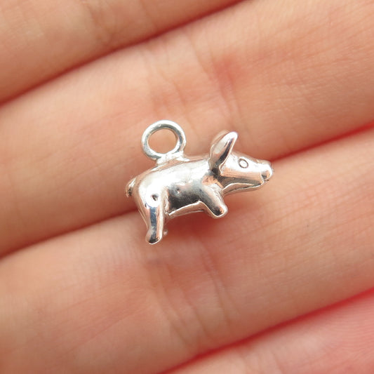 925 Sterling Silver Vintage Little Pig Minimalist 3D Charm Pendant