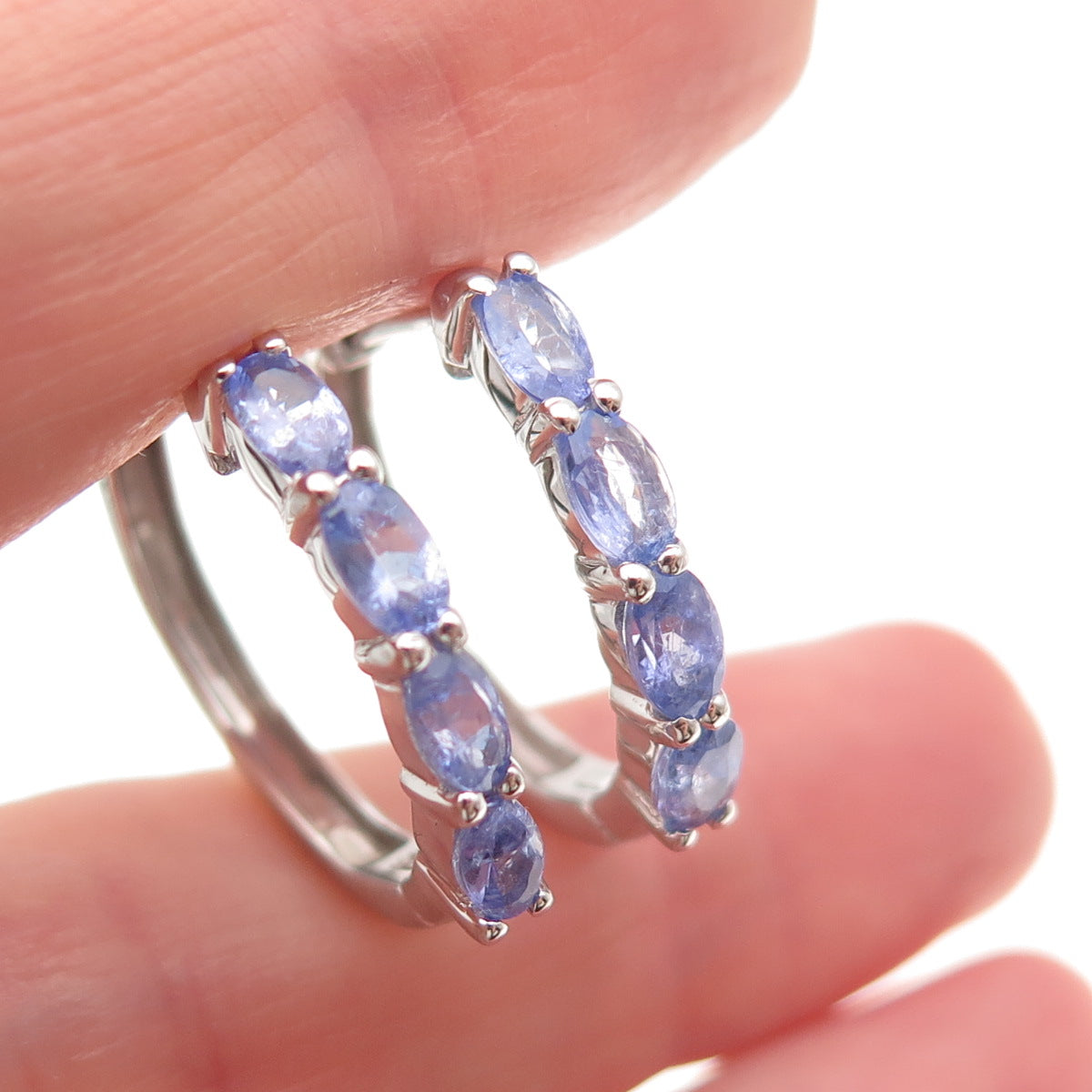 925 Sterling Silver Real Oval-Cut Tanzanite Hoop Earrings