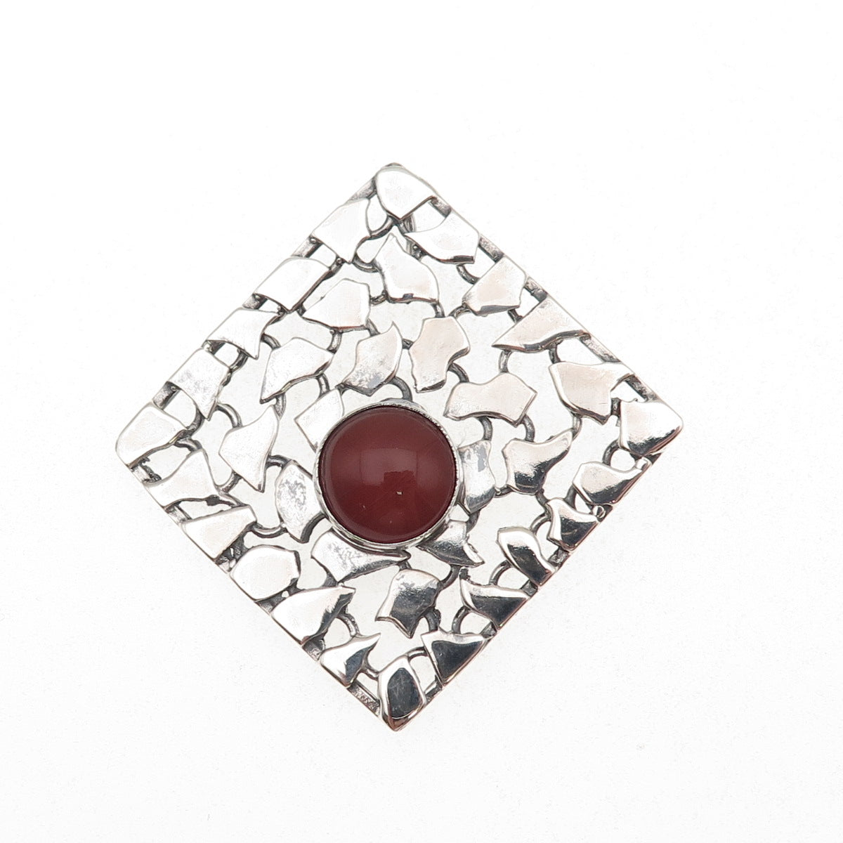 925 Sterling Silver Vintage Israel Real Carnelian Modernist Slide Pendant
