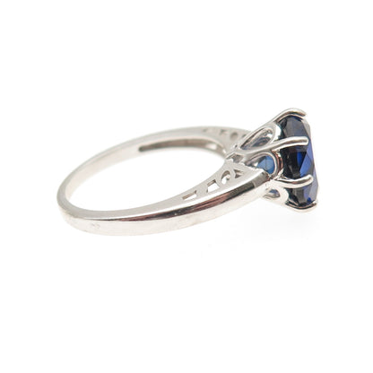 925 Sterling Silver Round-Cut Lab-Created Sapphire Ring Size 6.75