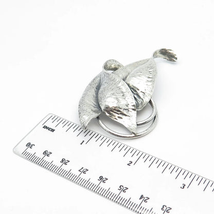 925 Sterling Silver Vintage Double Leaf Pin Brooch