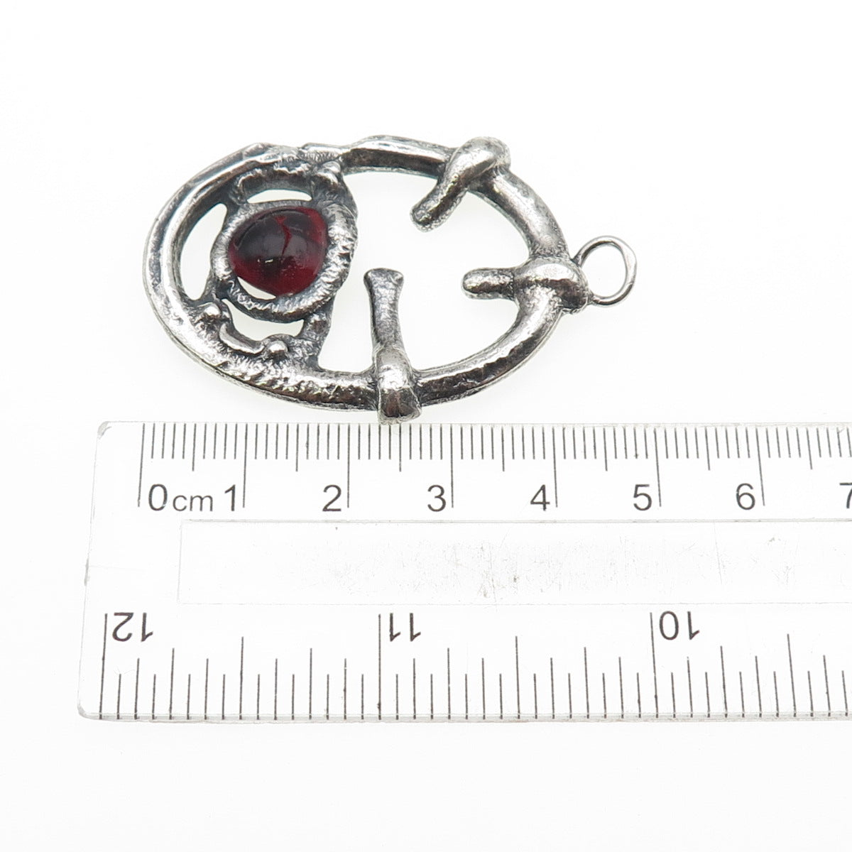 925 Sterling Silver Vintage Enamel Modernist Heart Oxidized Pendant