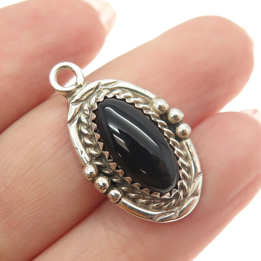925 Sterling Silver Vintage Southwestern Real Black Onyx Tribal Pendant