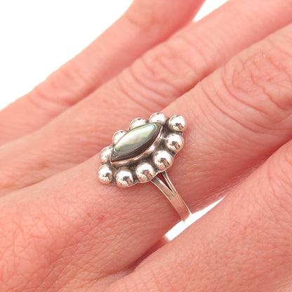 925 Sterling Silver Vintage Mexico Real Abalone Shell Oxidized Ring Size 6.25