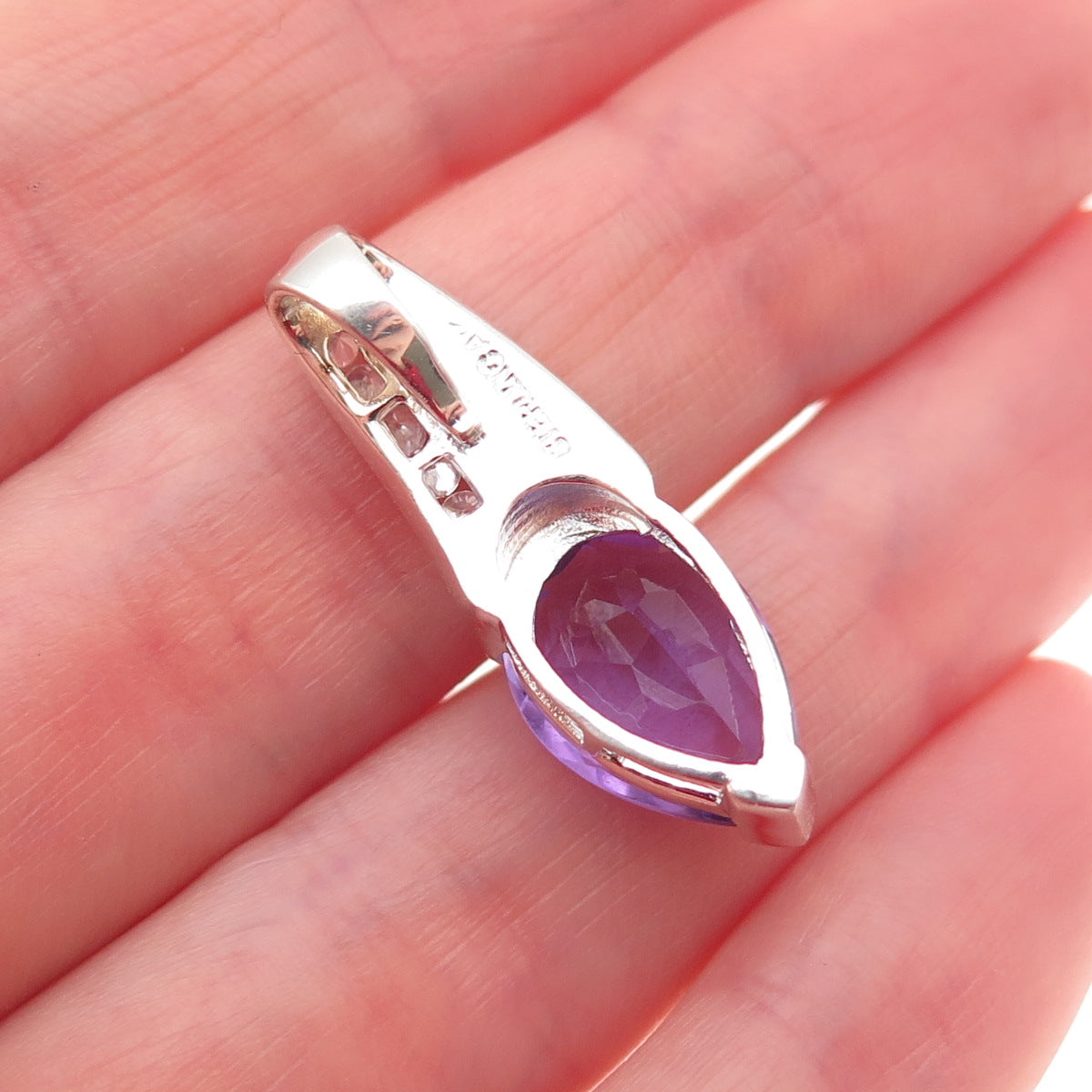 Anne Klein Sterling Silver Vintage Real Amethyst Opal C Z Slide Charm Pendant