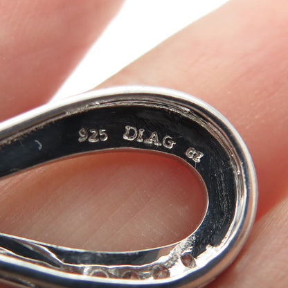 DIAG 925 Sterling Silver Round-Cut C Z Ornate Floral Teardrop Slide Pendant