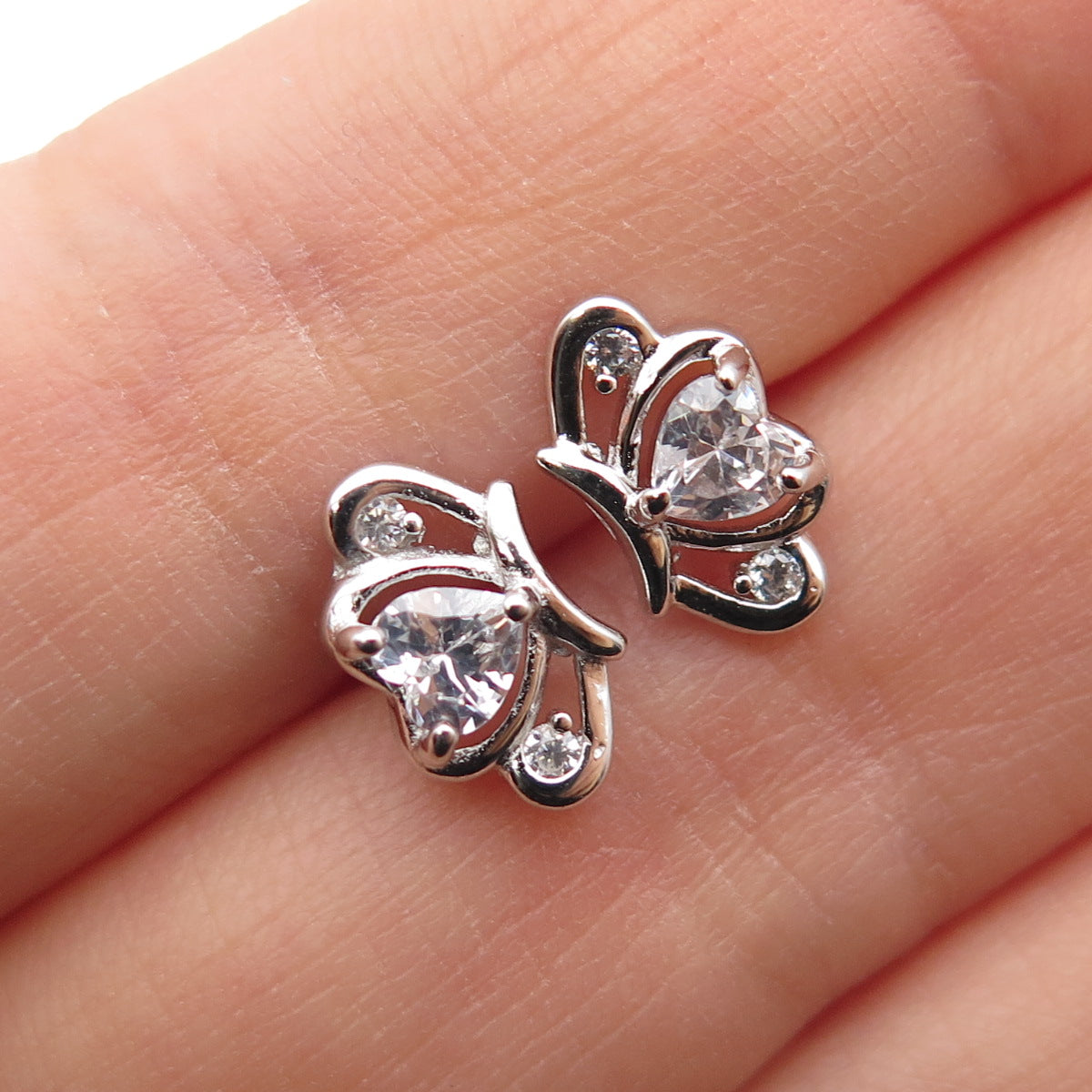 925 Sterling Silver Heart & Round-Cut C Z Tiara Stud Earrings