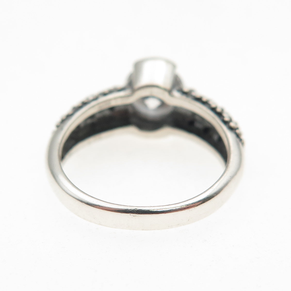 925 Sterling Silver Vintage Round-Cut C Z Oxidized Ring Size 5.25