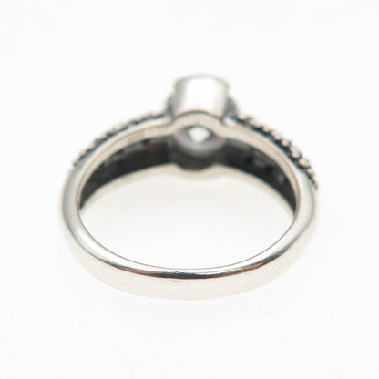 925 Sterling Silver Vintage Round-Cut C Z Oxidized Ring Size 5.25
