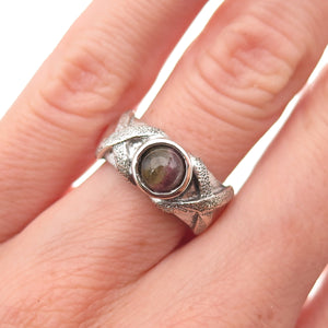 925 Sterling Silver Vintage Real Watermelon Tourmaline Modernist Ring Size 6