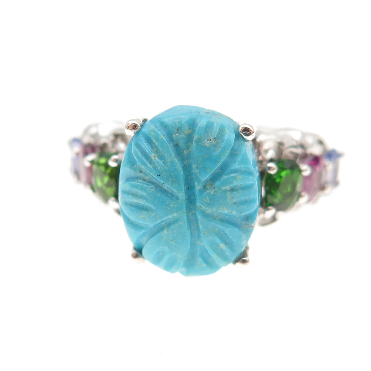 Chuck Clemency 925 Sterling Turquoise Tourmaline Peridot & Tanzanite Ring Size 6