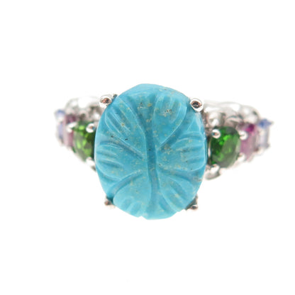 Chuck Clemency 925 Sterling Turquoise Tourmaline Peridot & Tanzanite Ring Size 6