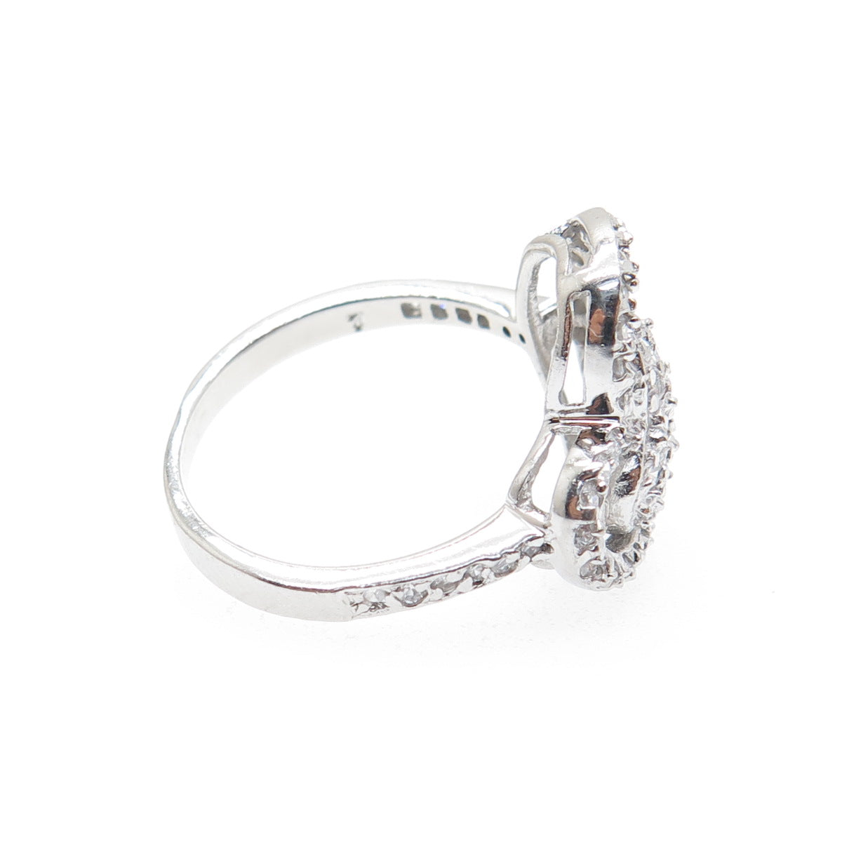 925 Sterling Silver Round-Cut C Z Heart Ring Size 7