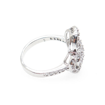 925 Sterling Silver Round-Cut C Z Heart Ring Size 7