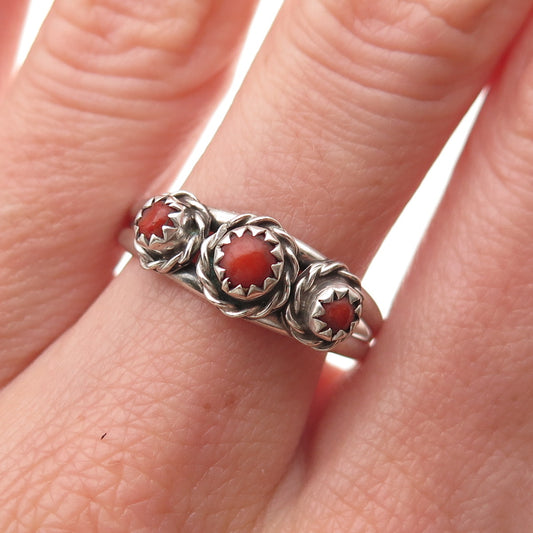 Old Pawn Sterling Silver Vintage Southwestern Coral Snake Eye Ring Size 10.25