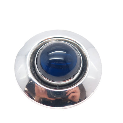 N.E. FROM 925 Sterling Silver Vintage Denmark Blue Glass Modernist Pin Brooch