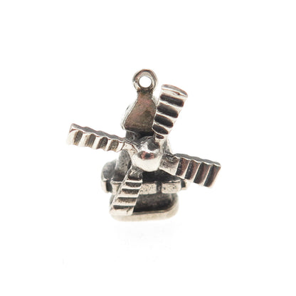 835 Silver Vintage Windmill Oxidized 3D Mini Articulated Charm Pendant