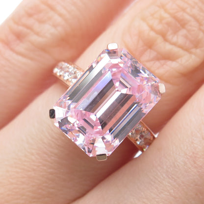 925 Sterling Silver Rose Gold Plated Pink & White Multi-Cut C Z Ring Size 6.25