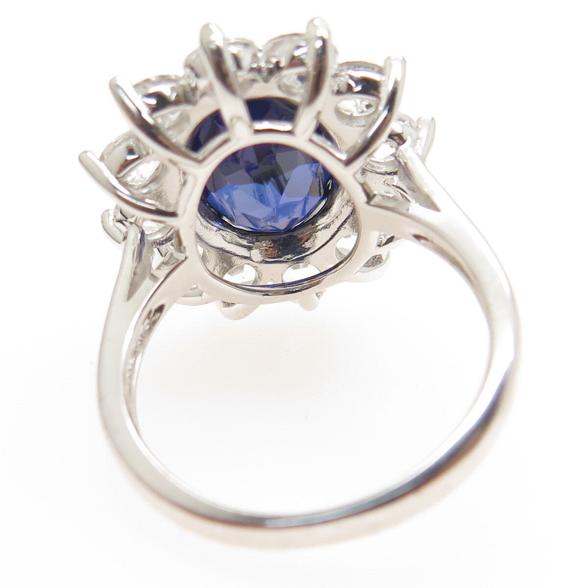 925 Sterling Silver Lab-Created Sapphire & Real White Topaz Ring Size 8.25