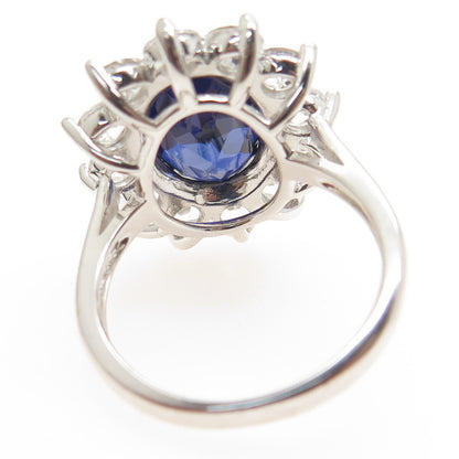 925 Sterling Silver Lab-Created Sapphire & Real White Topaz Ring Size 8.25