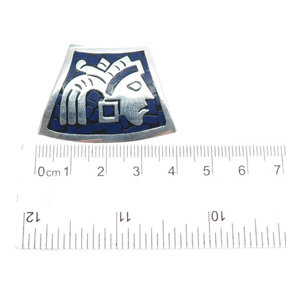 Old Pawn Sterling Silver Vintage Lapis Inlay Warrior Centerpiece Slide Pendant