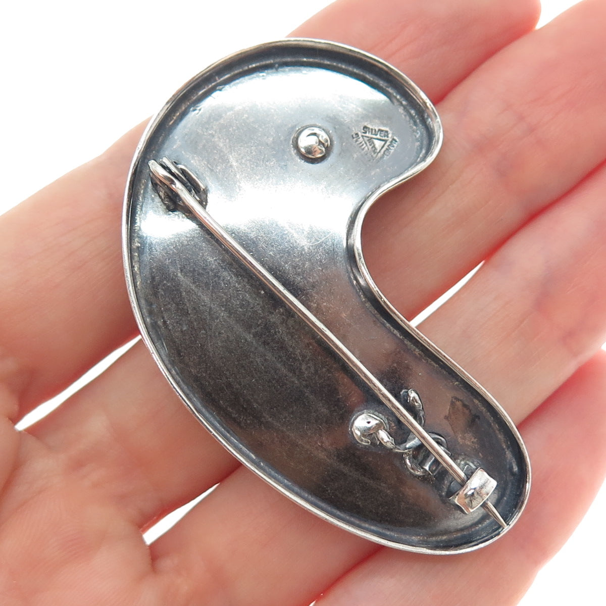 925 Sterling Silver Vintage Mexico Real Ametrine Modernist Oxidized Pin Brooch
