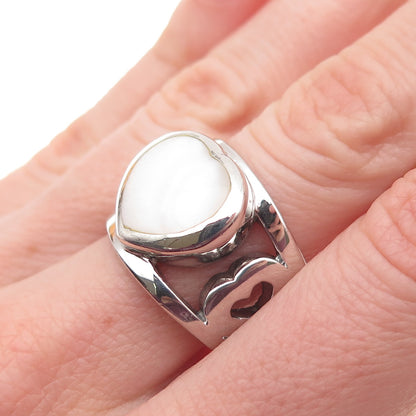 925 Sterling Silver Vintage Real MOP Heart Ring Size 7