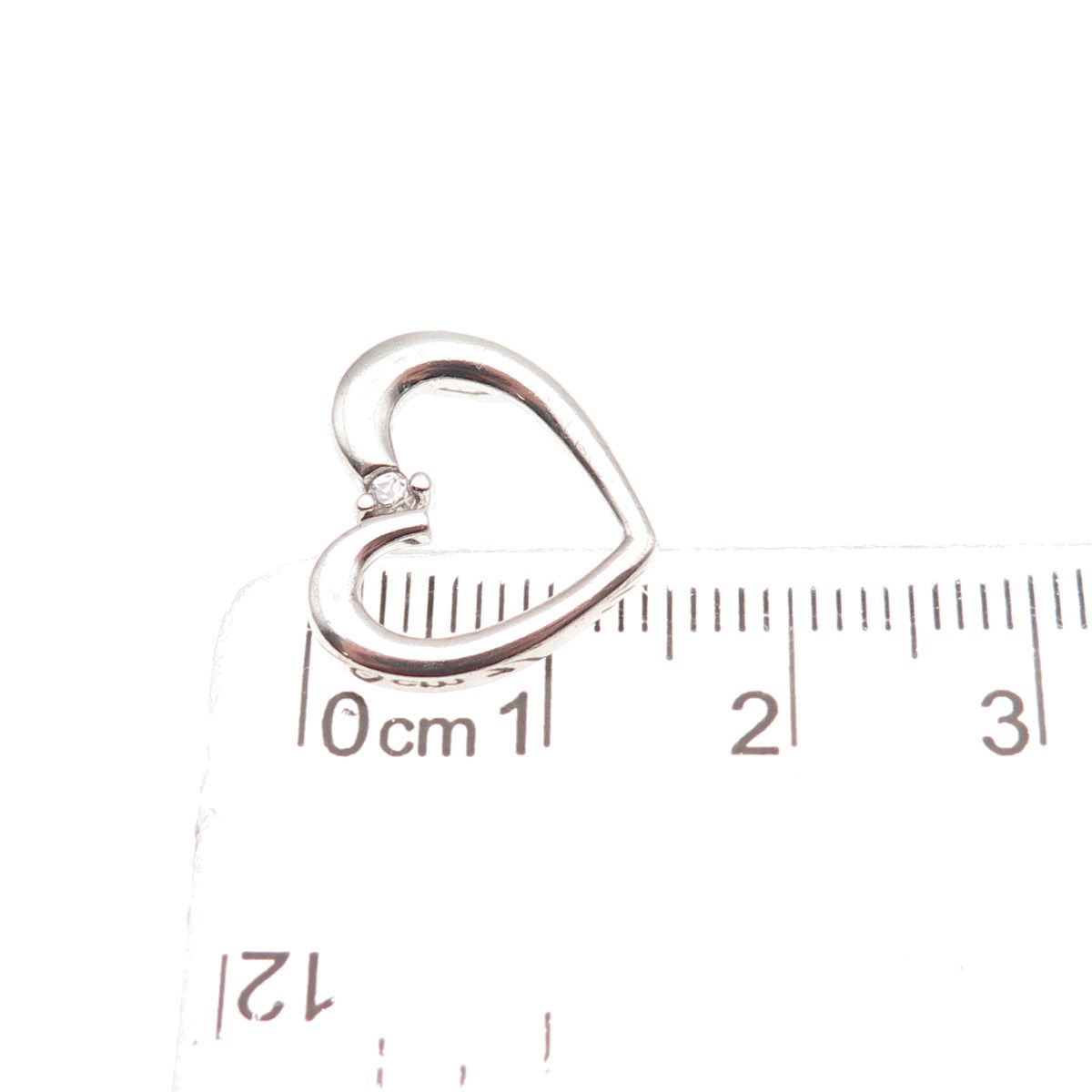 925 Sterling Silver Round-Cut C Z Heart Mini Slide Charm Pendant