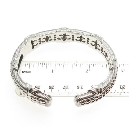 JUDITH RIPKA 925 Sterling Silver Amethyst Gem Boho Heavy Cuff Bracelet 7.5"