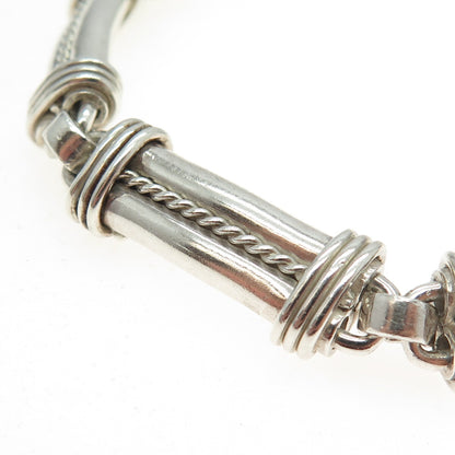 925 Sterling Silver Vintage Modernist Roped Panel Link Bracelet 7.5"