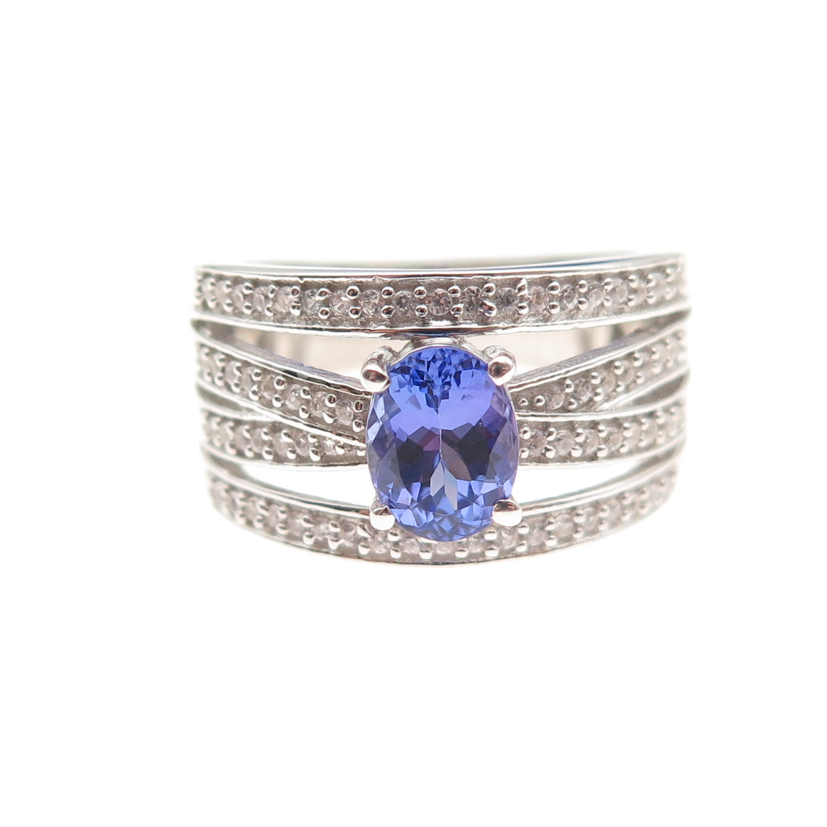 Chuck Clemency 925 Sterling Silver Real Tanzanite & White Topaz Ring Size 8.25