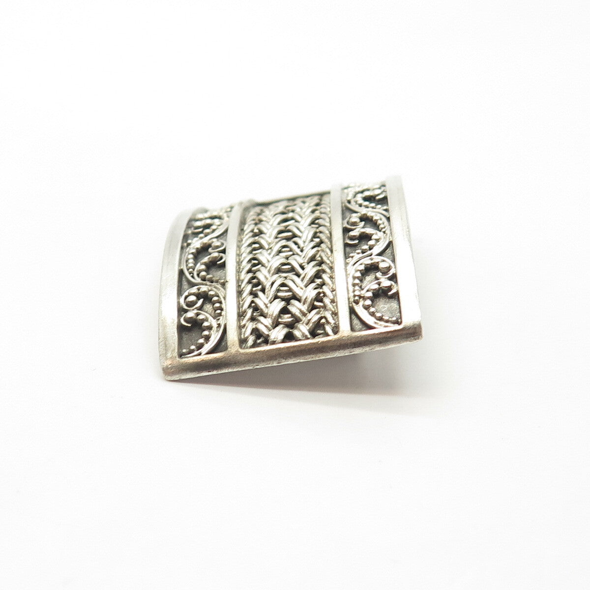 925 Sterling Silver Vintage Lois Hill Granulated Signature Scroll Pin Brooch