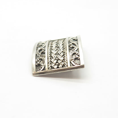 925 Sterling Silver Vintage Lois Hill Granulated Signature Scroll Pin Brooch